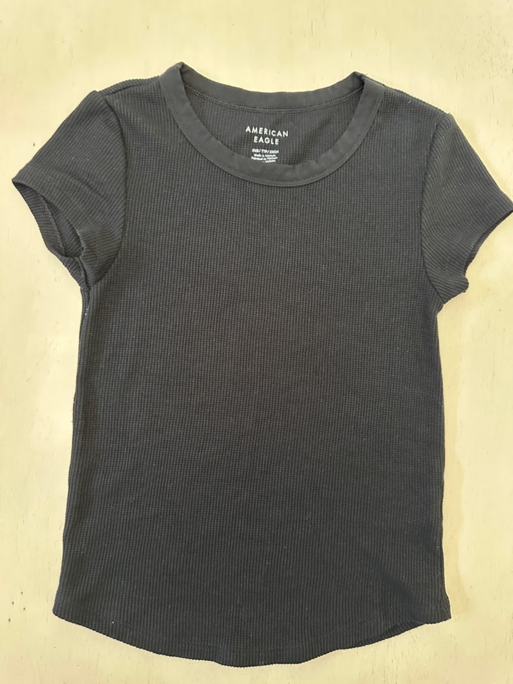 American Eagle Waffle Knit Baby Tee True Black - Size XXS